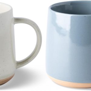 Ceramic Coffee Mugs Set of 2, 17oz Handmade Ceramic Coffee Mugs Set with Terracotta Underside for Latte/Tea/Beer/Hot Cocoa, Dishwasher & Microwave Safe