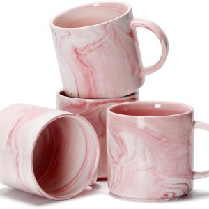 12 oz Stackable Coffee Mugs for Office,  Novelty Marble Ceramic Tea Cups for Boy Girl lover Women Men, Set of 4, Pink