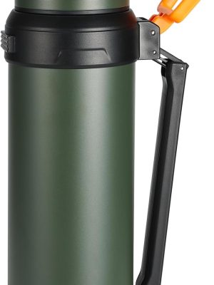 88oz Large Coffee Thermo for Travel, 2500ml Insulated Stainless Steel Water Bottle with Cup and Handle, Water Jug for 24hr Hot and Cold drinks, Vacuum Flask for Camping, Fishing & Working, Olive