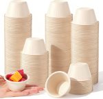 200 Pack 2 OZ Natural Paper Pulp Condiment Cups, Disposable Souffle Cups, Compostable Portion Cup, for Dips, Food Sample, Jams, Honey, Sauces, Nuts