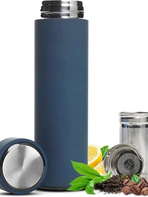 All-in-One Tea Thermos with Infuser for Loose Tea, Coffee, Fruit-Infused Water (Hot/Cold) - 16.9oz Insulated Stainless Steel Coffee Travel Mug, Tea Infuser Cup, Leakproof Tea Cup