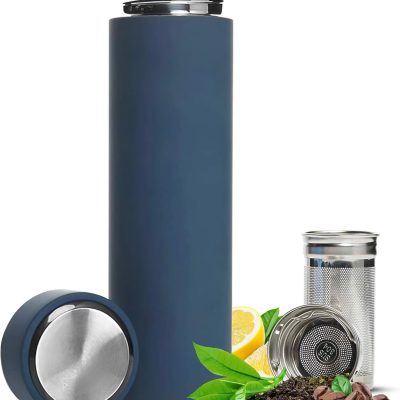 All-in-One Tea Thermos with Infuser for Loose Tea, Coffee, Fruit-Infused Water (Hot/Cold) - 16.9oz Insulated Stainless Steel Coffee Travel Mug, Tea Infuser Cup, Leakproof Tea Cup