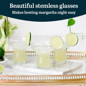 Stemless Margarita Glasses Set of 6, Modern Margarita Glasses, Lightweight, Unique Bar Glasses, Lead-Free Margarita Set, 10.25 ounces