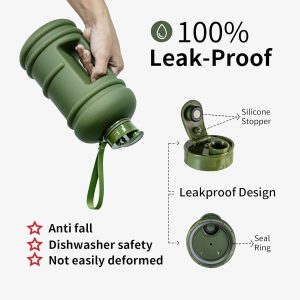 2.2 Liters Gym Big Sports Water Bottles for Men - Reusable BPA Free Plastic Clear Water Jug - Unique Water Bottles, Comfurtable to Touch and Easy to Clearn - Matte Olive Water Boottle