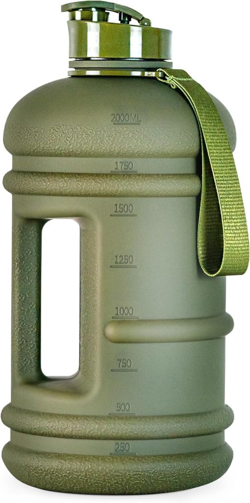 2.2 Liters Gym Big Sports Water Bottles for Men - Reusable BPA Free Plastic Clear Water Jug - Unique Water Bottles, Comfurtable to Touch and Easy to Clearn - Matte Olive Water Boottle