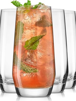 18.5 oz Highball Glasses, 4pc Tall Glass Sets. Lead-Free Crystal Glass Drinking Glasses. Water Glasses, Mojito Glass Cups, Tom Collins Bar Glassware, and Mixed Drink Cocktail Glass Set